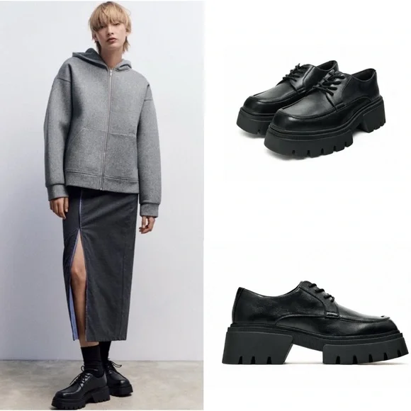 Zara | Shoes | Zara Black Soft Grunge Oxford Chunky Lug Sole